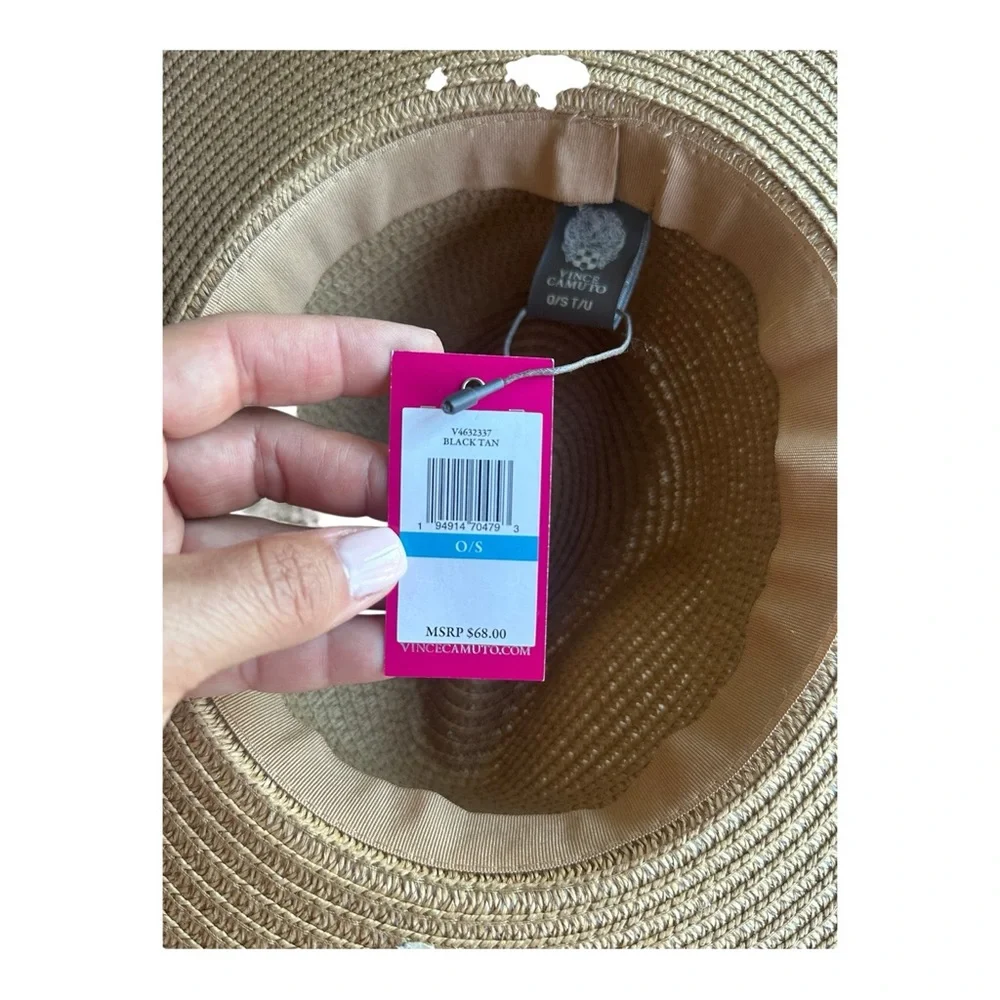 NWT‎ Vince Camuto sun hat black and tan with ribbon one size
